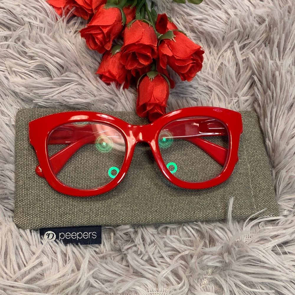 🌹Peepers Center Stage • Oversized Bold Red Cat Eye Reading Glasses +2.50 w/case